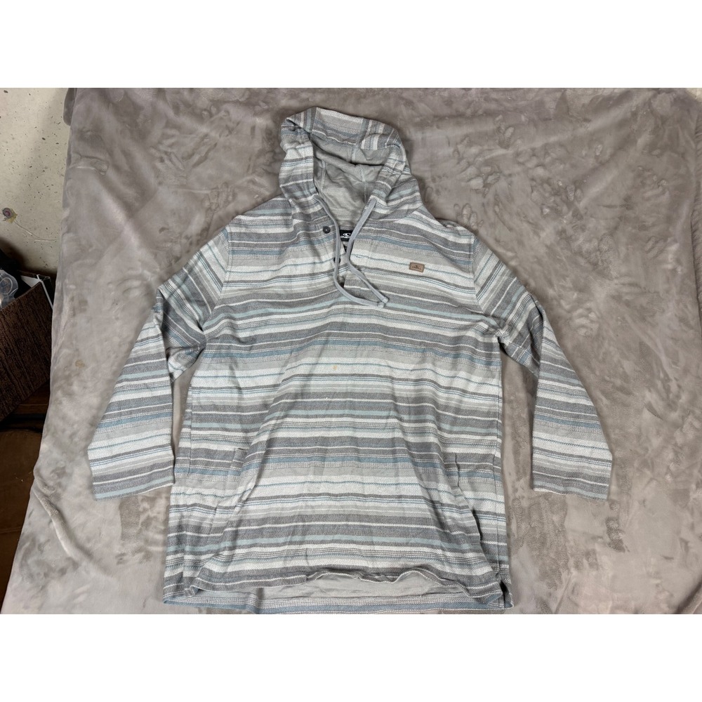 O'Neill Mens 2XLT Standard Fit Striped Hoodie Grey Blue Long Sleeve Pullover